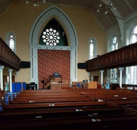 The inside of Fortwilliam and Macrory Presbyterian Church.