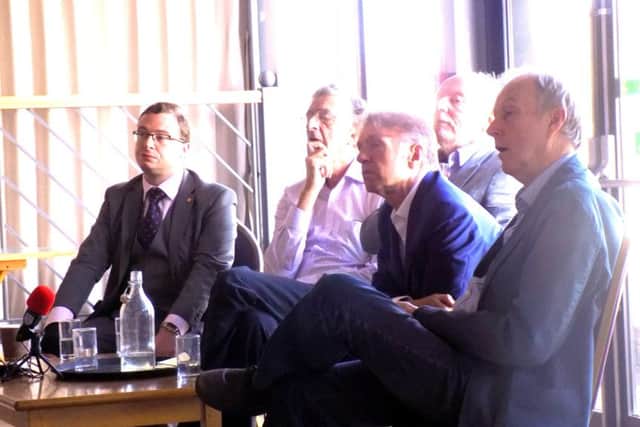 Panel discussion on Saturday, with from left: Dr Andrew Charles, Dr Graham Gudgin, Dr Austen Morgan, Jeff Dudgeon and Professor Liam Kennedy. Picture by NDJ Macauley