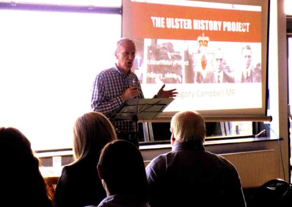 Gregory Campbell  at Saturdays alternative event on civil rights at the Boat Club in Stranmillis, south Belfast. Picture by NDJ Macauley