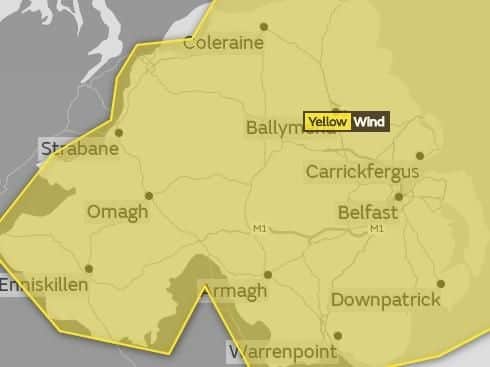 The Met Office weather warning applies to all of Northern Ireland.