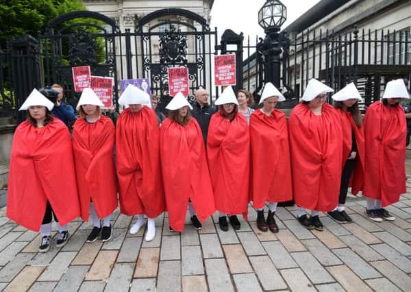 Pacemaker Press  31/5/2018 
 Pro Choice campaigners during a  protest  outside  the Belfast Courts .
Pic Pacemaker