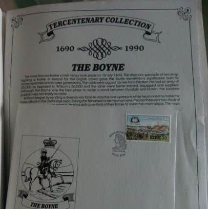 The first day cover which marks the Battle of the Boyne in 1690