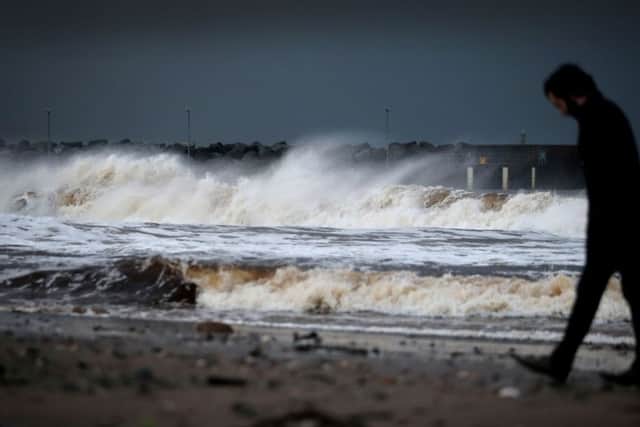 High winds at Ballycastle beach. A weather warning is in place across Northern Ireland until midnight on Friday. Pic by Steven McAuley/McAuley Multimedia