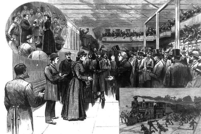 Newspaper drawing of Nellie Bly's Homecoming and Around-the-world Highlight