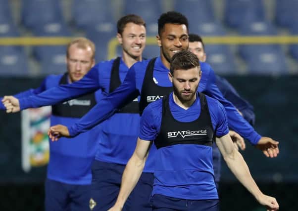 Northern Ireland's Stuart Dallas during a training session at the Stadion Grbavica ahead of their UEFA Nations League game against Bosnia & Herzegovina in Sarajevo