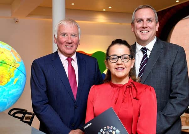 Sir Malcolm McKibbin, former Civil Service head and Deloitte associate, with Jackie Henry, senior partner Deloitte NI Jackie Henry and Richard Moore, senior manager in consulting at Deloitte NI