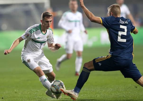 Northern Ireland's Gavin Whyte spurned an excellent opportunity to equalise against Bosnia & Herzegovina.
