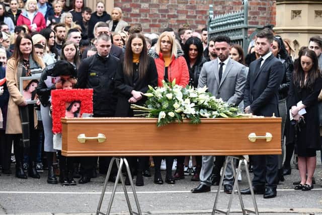 Pacemaker Press 19/10/2018
Family and friends during the funeral of Mairead O'Neill at St Malachy's Church, Belfast on Friday.