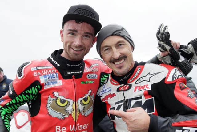 Carrick man Glenn Irwin with Jeremy McWilliams at the Sunflower Trophy races on Saturday.