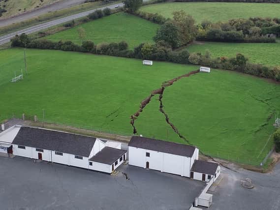 File photo dated 03/10/18 of Magheracloone Gaelic Football Club in Co Monaghan which was forced to shut after the collapse of a mine caused sinkholes to appear in its pitch.