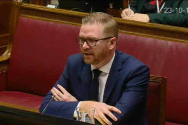 Simon Hamilton appearing before the public inquiry on Northern Ireland's botched green energy scheme, at the NI Assembly, Belfast.