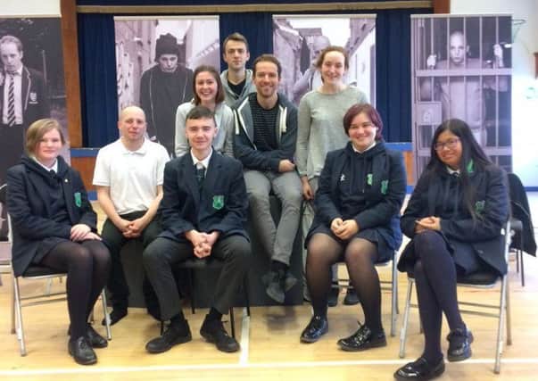 The Blackout team during a visit to Fort Hill Integrated College in Lisburn,