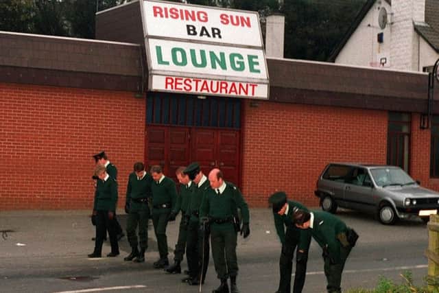 The scene at the Rising Sun bar, Greysteel on the morning after the massacre in 1993.