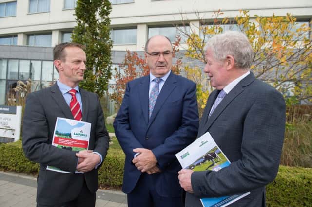 Andrew McConkey, Chairman, LacPatrick Dairies, pictured with Michael Hanley, CEO, Lakeland Dairies and Alo Duffy, Chairman, Lakeland Dairies.