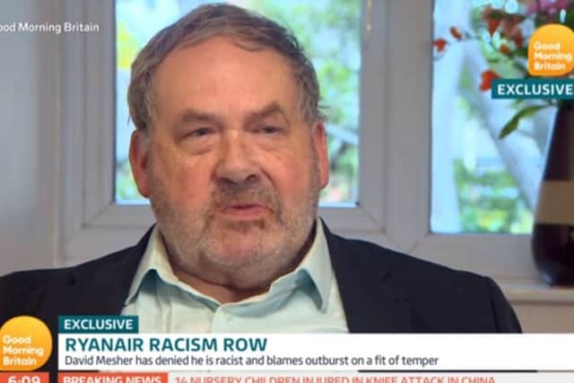 Video grab taken from ITV's Good Morning Britain of David Mesher, the Ryanair passenger who launched a tirade at an elderly woman, who has apologised and denied he is a racist. PRESS ASSOCIATION Photo.