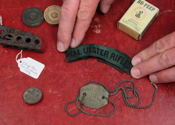 Michael King, Heritage Manager at the Down County Museum, with some of the artifacts believed to date back to the First World War which have been found at an army camp in Co Down