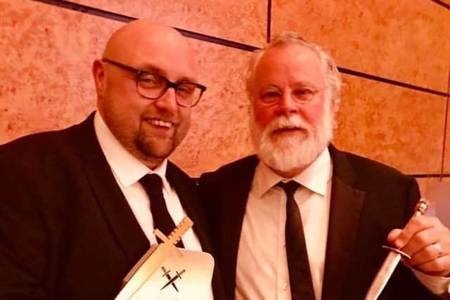 Steve Cavanagh at the Golden Dagger Awards with his literary hero Michael Connelly