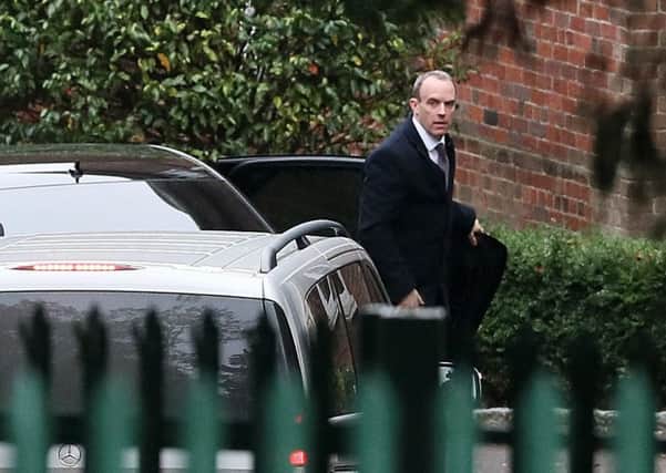 Brexit Secretary Dominic Raab arrives at Stormont House in Belfast during his visit to Northern Ireland on Friday November 3. Mr Raab sidestepped a query on regulatory Irish Sea border. Photo: Brian Lawless/PA Wire