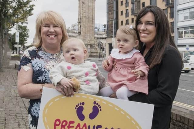TinyLife CEO, Alison McNulty with baby Ell and Elave CEO, Joanna Gardiner, holding Scarlett launching Premvember