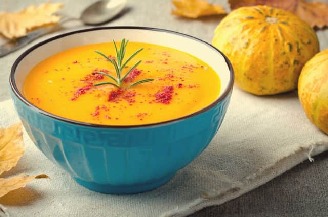 Butternut squash soup, spiced with Ras El Hanout, for a winter warmer.