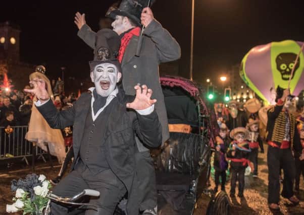 The Return of the Ancients Halloween Street Carnival Parade as performers from across the world join with local people and groups to take part in one of the highlights of the week long festival watched by tens of thousands of people in Londonderry. (Photo: Martin McKeown/Inpresspics.com. 31.10.18)