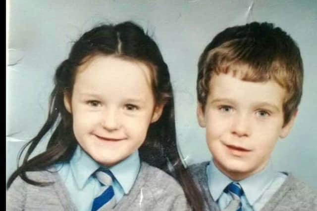 Claire and Alan pictured at school. Image courtesy of Claire Monteith.