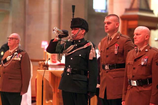 Taking part in the Royal Irish Regiment annual service of remembrance in St Anne's Cathedral, Belfast. Pic: Matt Bohill, Pacemaker