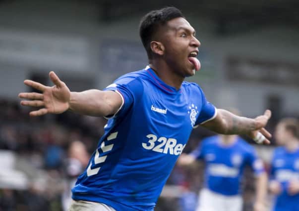 Rangers' Alfredo Morelos celebrates scoring his side's second goal of the game