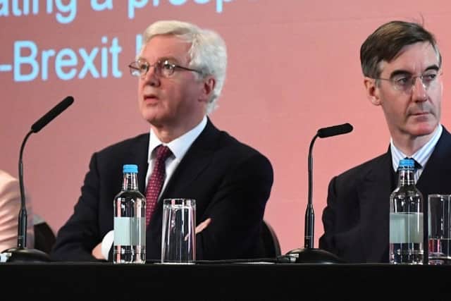 The former Brexit secretary David Davis, left, with fellow Tory MP Jacob Rees-Mogg at the launch of the Institute of Economic Affairs latest Brexit research paper in London in September. Photo: Victoria Jones/PA Wire