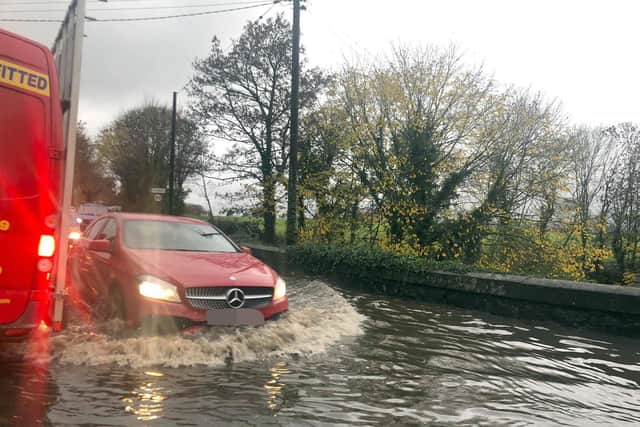 Flooding caused by heavy rainfall in Northern Ireland.