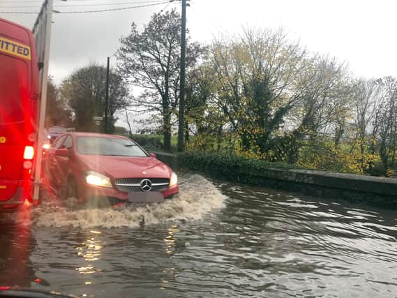 Flooding caused by heavy rainfall in Northern Ireland.