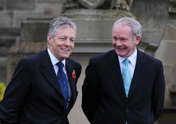 Former First Minister Peter Robinson is pictured in 2009 with the former Deputy First Minister Martin McGuinness at Stormont castle. Picture credit: Charles McQuillan/Pacemaker.