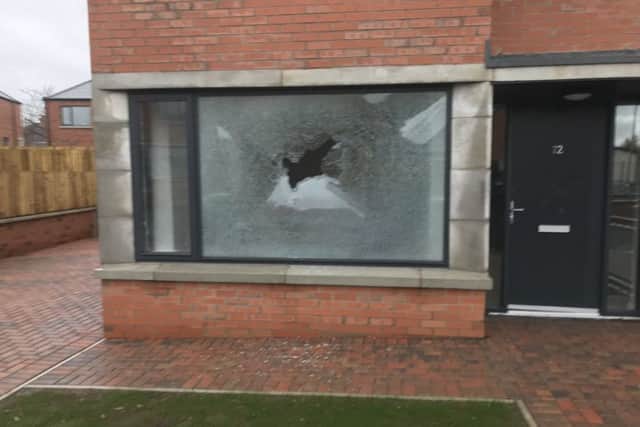 Damage caused to one of the new properties at the Clanmil Housing development at Tudor Drive, Lisnasharragh.