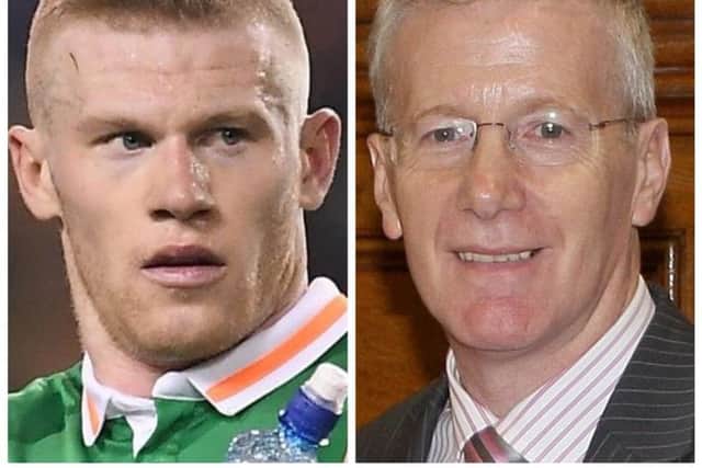 James McClean (left) and DUP MP, Gregory Campbell.