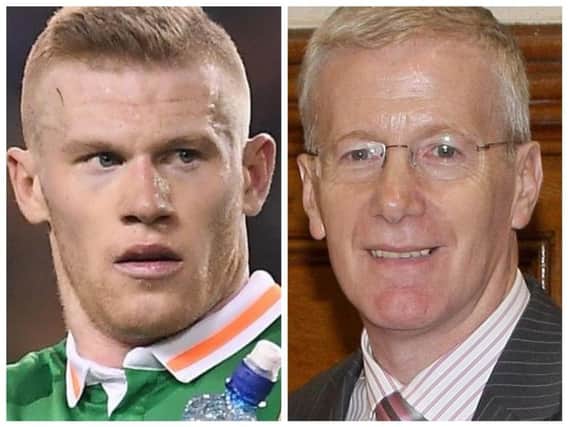 James McClean (left) and DUP MP, Gregory Campbell.