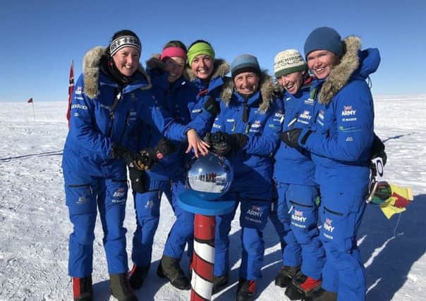 Women from the British Army, known as the Ice Maidens, who became the largest all-female group to ski coast to coast across Antarctica. Two members of the team, Royal Signals reservist Major Sandy Hennis and Honourable Artillery Company reservist Lance Sergeant Sophie Montagne, visited Northern Ireland this week as part of a post-expedition outreach programme. Pic: MoD/Crown Copyright/PA Wire