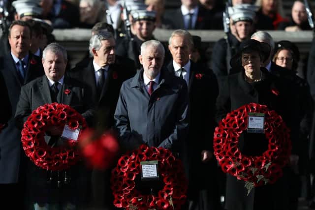 (left to right) David Cameron, Ian Blackford, Gordon Brown, Jeremy Corbyn, Tony Blair and Theresa May during the remembrance service at the Cenotaph memorial in Whitehall, central London, on the 100th anniversary of the signing of the Armistice which marked the end of the First World War.