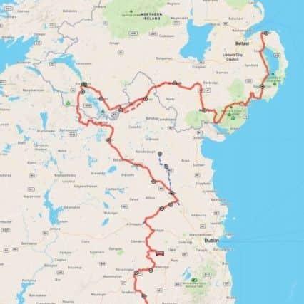 The route taken by Saint Columbanus through Ireland