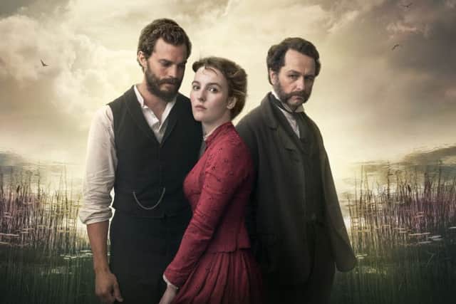 Jamie Dornan (Liam), Ann Skelly (Beth) and Matthew Rhys (Billy) star in Death And Nightingales. Pic by Helen Sloan