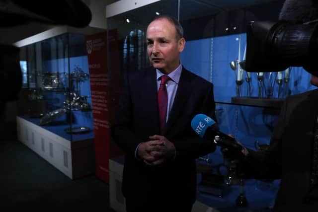 Fianna Fail leader Micheal Martin during a conference on Brexit at Queen's University Belfast.