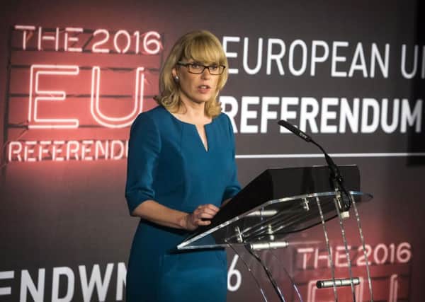 Jenny Watson, chief counting officer, announces the EU referendum result in favour of Brexit in Manchester in June 2016. When in 2013 David Cameron committeed to holding the In-Out referendum, he never thought he would be in a position to implement it. After he unexpectedly won the 2015 election outright, Mr Cameron held a quick vote in expectation of an early win. He didn't, and it set in train a motion that has led to constitutional damage for Northern Ireland. Photo: Danny Lawson/PA Wire