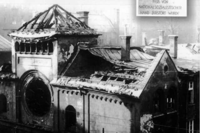 A synagogue in Munich lies in ruins after Kristallnacht in November 1938