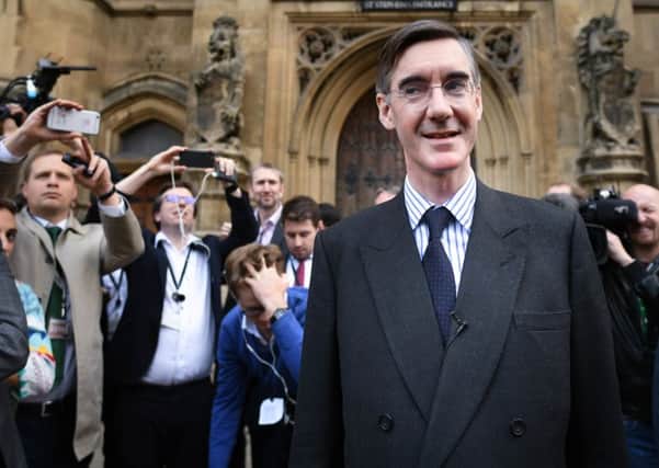 Conservative MP Jacob Rees-Mogg speaking outside the House of Parliament in London after he handed in his letter of no-confidence to Sir Graham Brady, chairman of the 1922 Committee, saying Theresa May's Brexit deal has turned out to be worse than anticipated and fails to meet the promises given to the nation by the Prime MinisterÂ. Photo: Stefan Rousseau/PA Wire