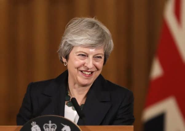 Prime Minister Theresa May reacts during a press conference at 10 Downing Street, London, to discuss her Brexit plans. Photo: Matt Dunham/PA Wire