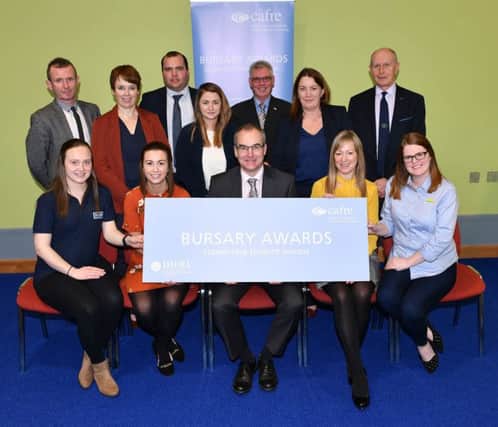 Representatives from the seven businesses offering financial bursaries to Loughry Campus first year degree students with CAFRE staff; Mr Martin McKendry, CAFRE Director and Dr Gillian Stevenson at the Bursary Launch event at CAFRE, Loughry Campus, Cookstown.