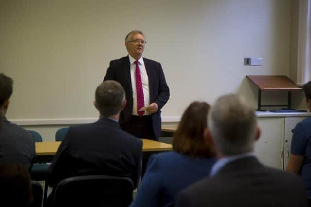 Ulster Farmers Union president Ivor Ferguson addresses students at Harper Adams University