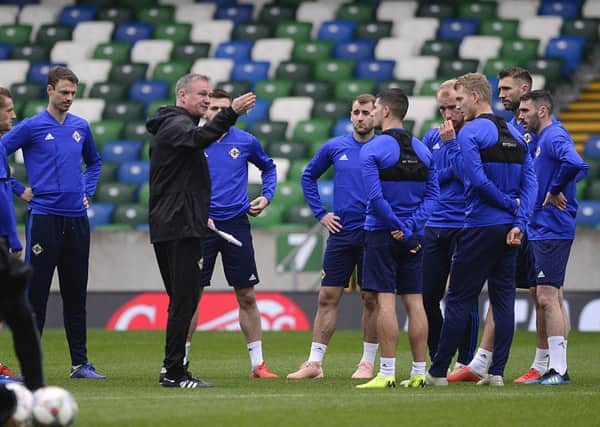 Northern Ireland's football manager Michael O'Neill pictured during Saturday's mornings training session at Windsor Park