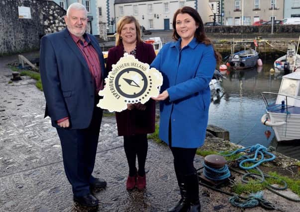 Bill Adamson, chairman and, Kelli Bagchus, manager, both Carrickfergus Enterprise, with Portia Woods, founder of Toast the Coast.
