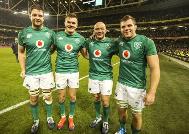 Ulster's 

Iain Henderson, Jacob Stockdale, Rory Best and Jordi Murphy after Ireland defeated New Zealand in Dublin for the first time