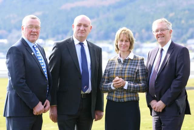 The four UK farming union presidents, from left to right; Andrew McCornick, NFU Scotland; John Davies, NFU Cymru; Minette Batters, NFU England; and Ivor Ferguson, Ulster Farmers Union. Photo: Cliff Donaldson.